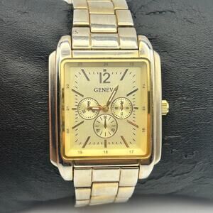 Geneva Gold-tone Rectangular Dial St. Steel Watch Working New Battery